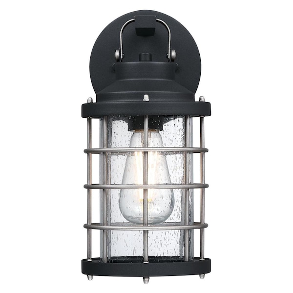 Westinghouse Fixture Wall Outdoor 60W Villa Barone Txtr, Black Indstrl Stl Clear Sd Glass 6122200 - main
